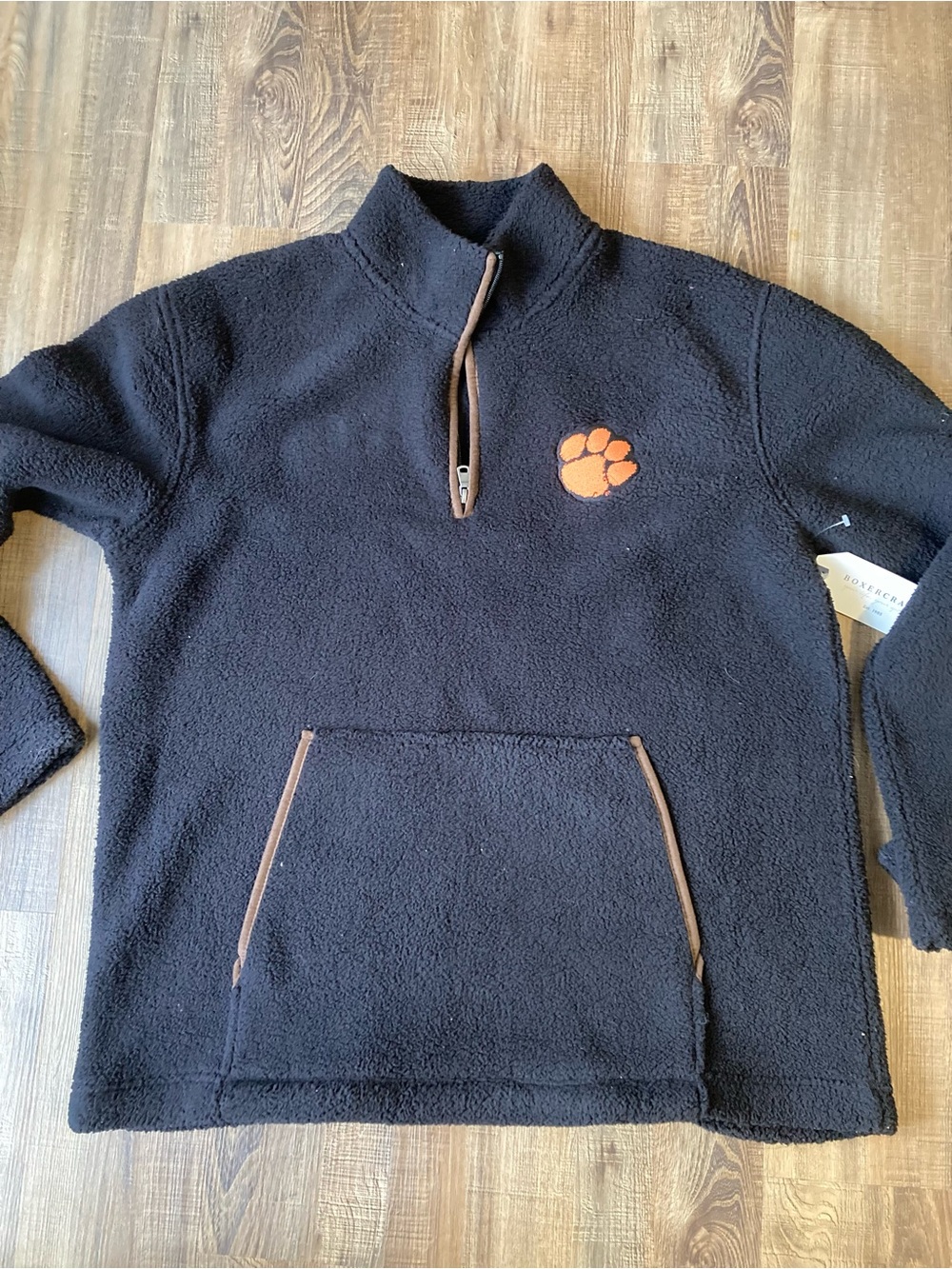 Boxercraft Black Quarter-Zip Fleece with Orange Paw Logo Clemson XL